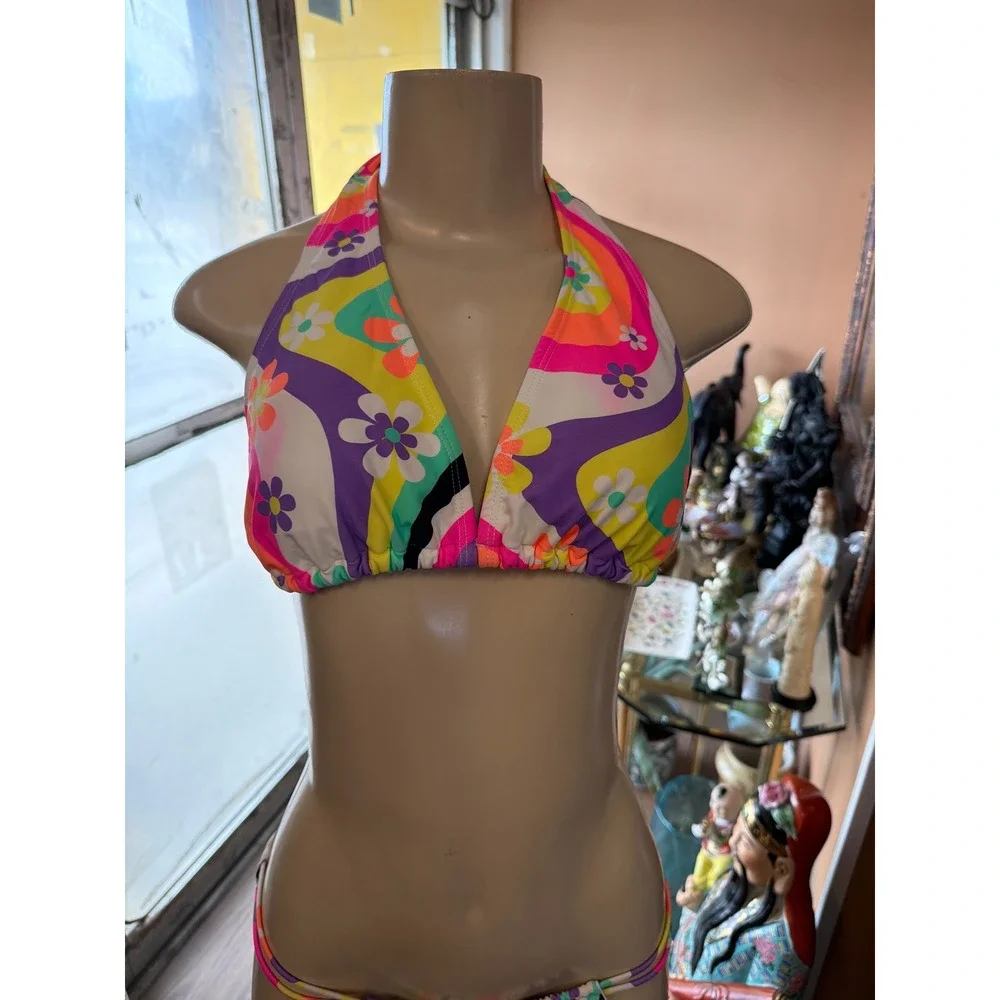 Women’s Floral Halter Bikini Top and Bottom - Multicolor